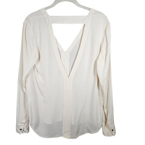 A.L.C. Women’s Ivory Silk Blouse 4 V-Neck Quiet Luxury Old Money Clean Girl - Picture 3 of 11